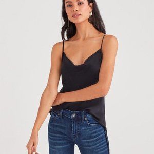 7 FOR ALL MANKIND SATIN COWL NECK STRAPPY BLACK CAMISOLE TOP